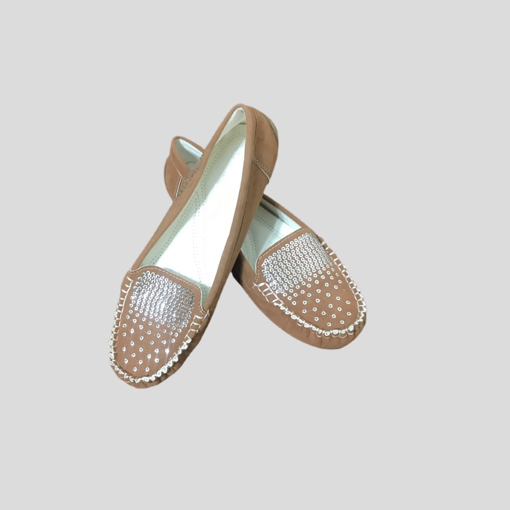 Italina Brown Faux Suede Sequin Moccasins Loafers Slip On Flat Shoes Siz…
